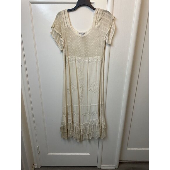 Cute Options Dress Womens L Ivory Short Sleeve Lace Boho Romantic Cottagecore - Picture 1 of 5